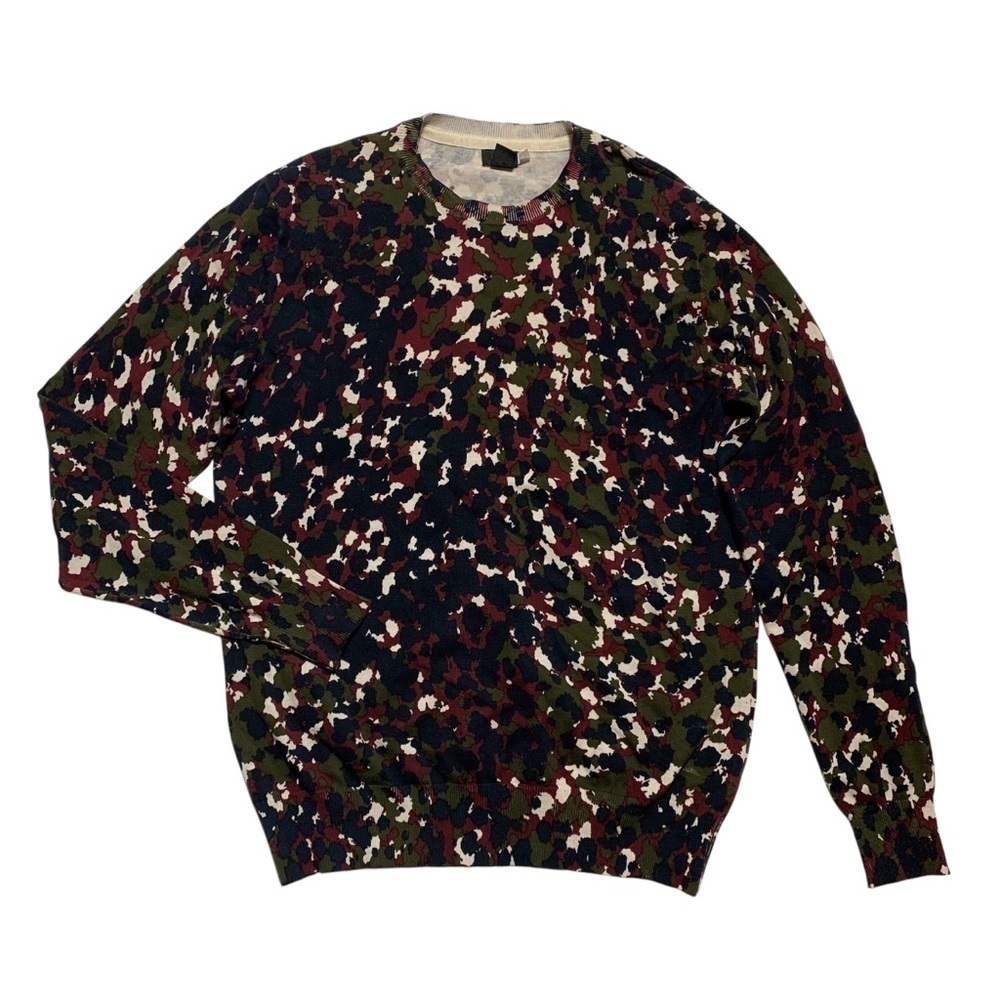 H&M Green and Red Abstract Print Artsy Cotton Crewneck Sweater
